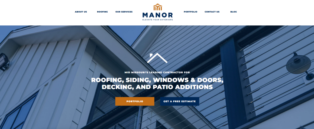 Manor Roofing & Restoration Services homepage. 