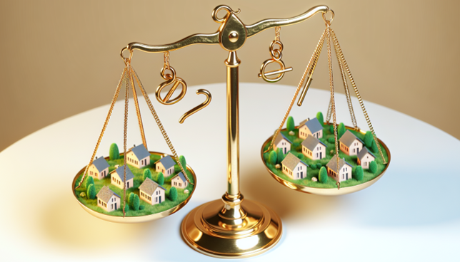 Scale balancing two residential communities to represent HOA decision-making.