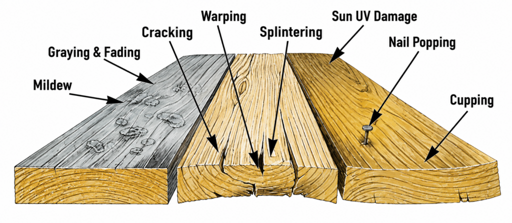 Image of natural degradation of wooden planks. 