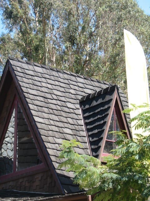 Synthetic cedar shake roof at the Sawdust Art Festival in Laguna Beach, California.
