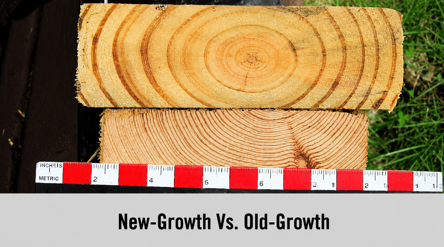 An image of new growth vs old growth in wood.
