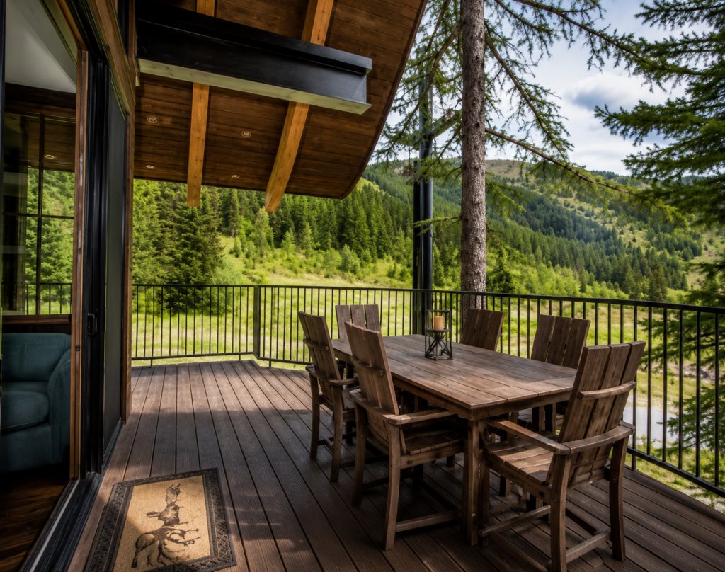 Exterior view of Snow Bear Chalets construction project in a mountain setting.