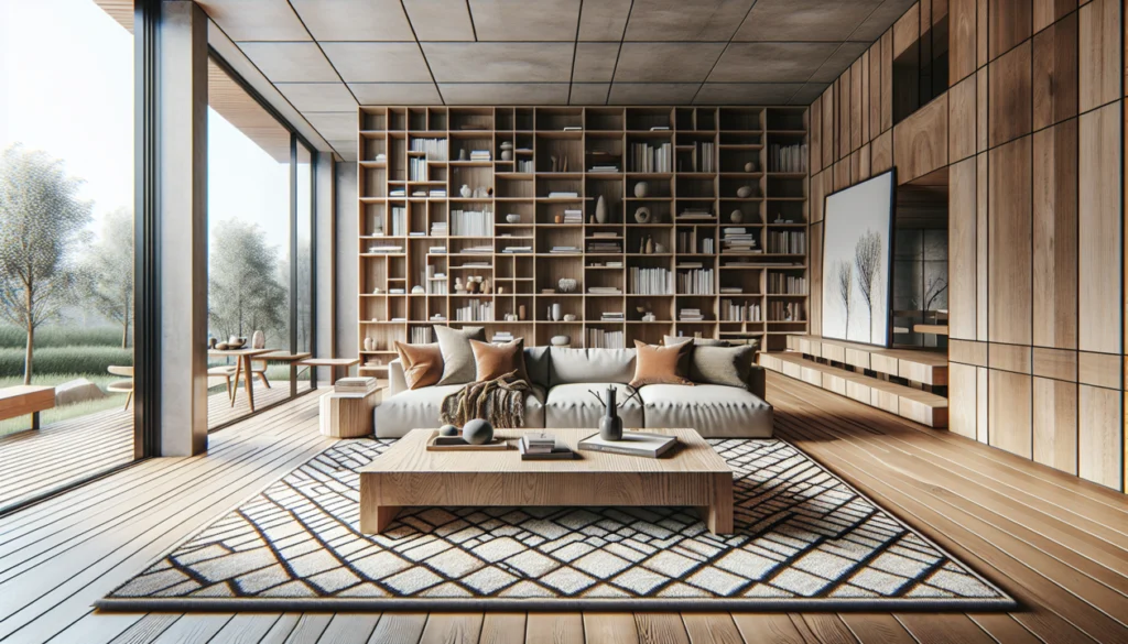 Modern living room with natural wood elements