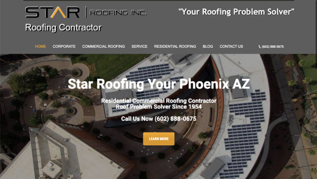 Homepage screenshot for Star Roofing.
