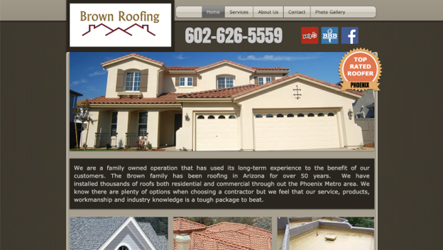 Homepage for Brown Roofing.
