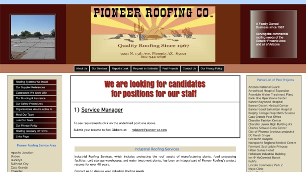 Pioneer Roofing website image.