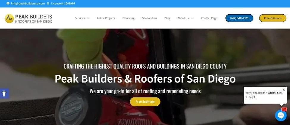 Peak Builders and roofers website.