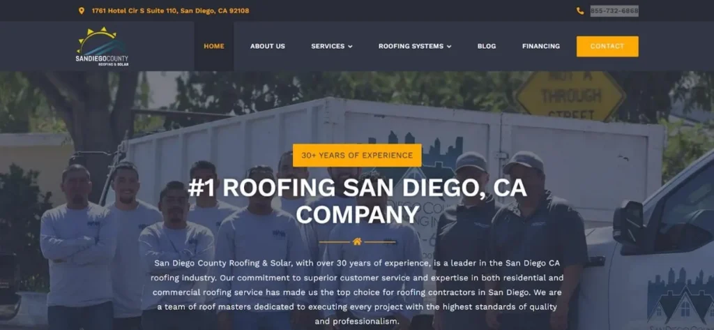 San Diego roofing company site.