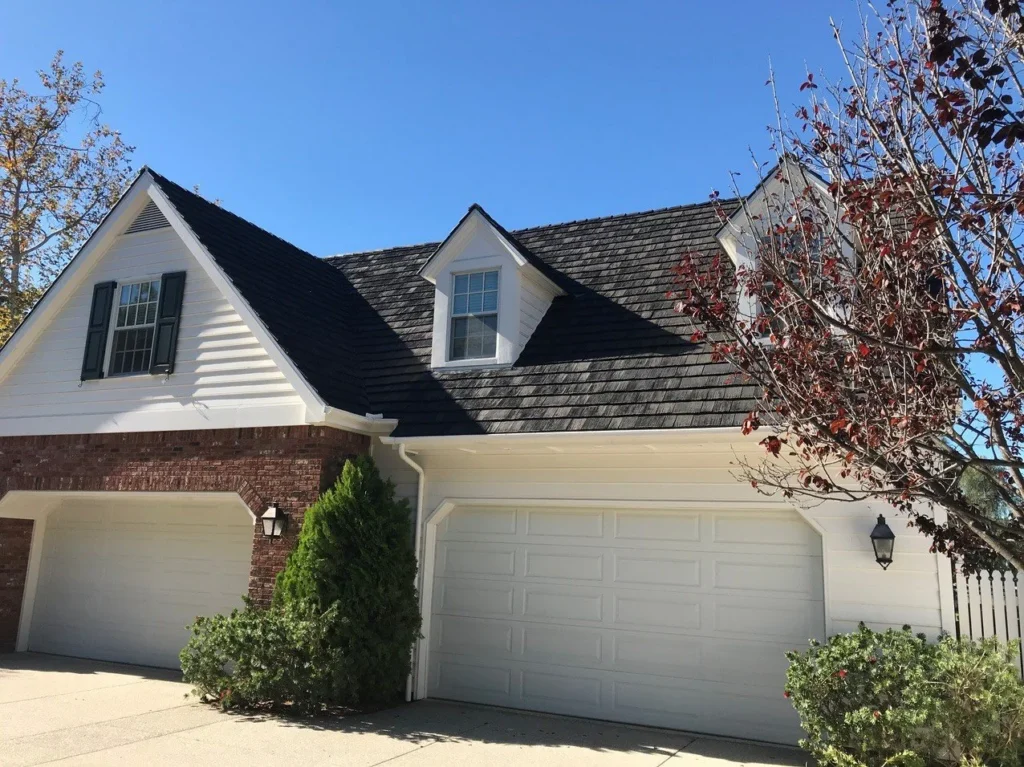 A CEDUR synthetic roof on a house in residental neighborhood. 