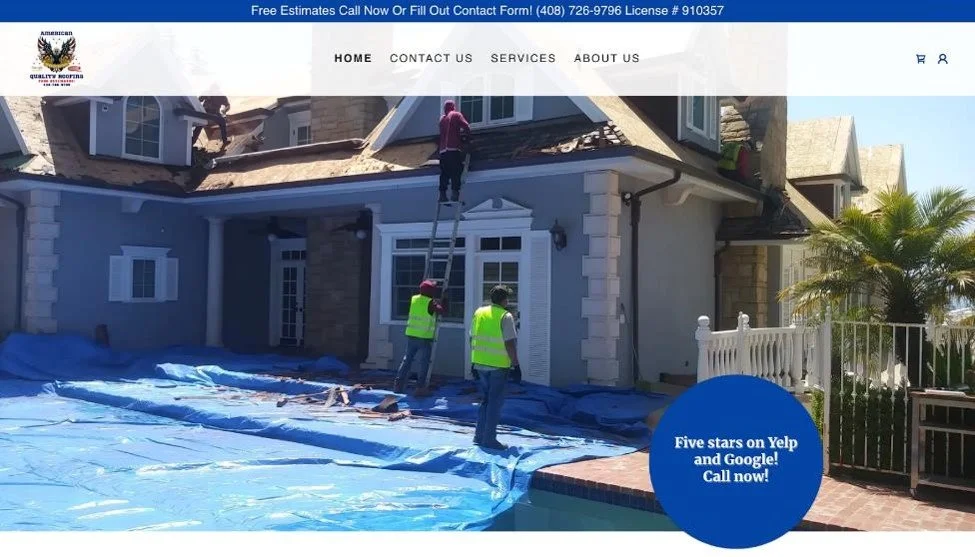 American Quality Roofing website homepage.