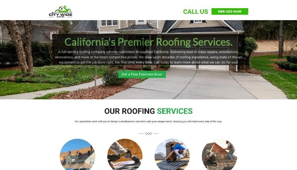 Citywide Roofing website homepage.