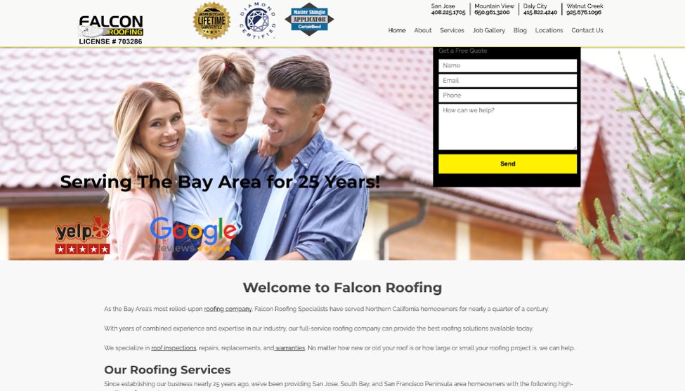 Falcon Roofing website homepage.
