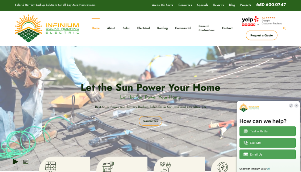 Infinium Solar, Inc. website homepage.