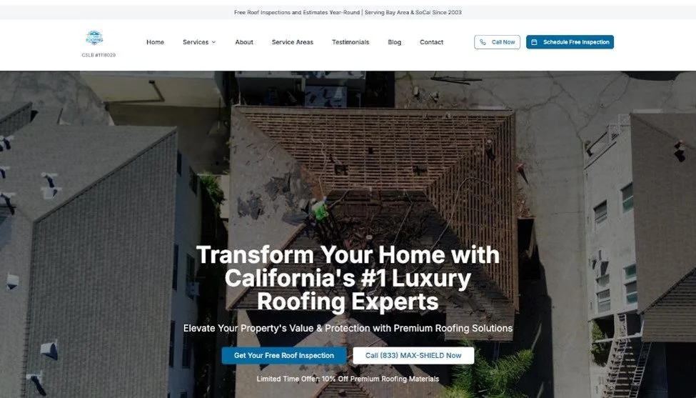 Max Shield Roofing website homepage.