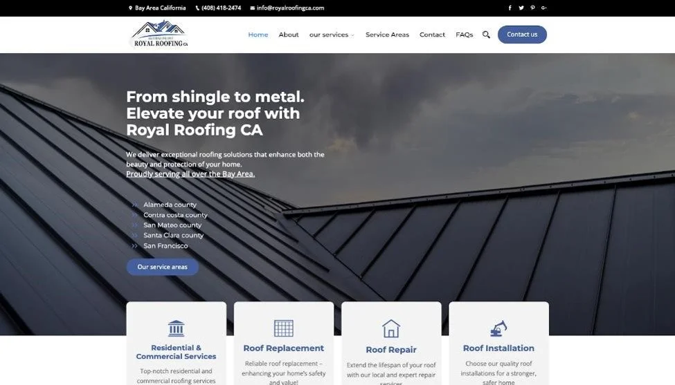 Royal Roofing Inc. website homepage.