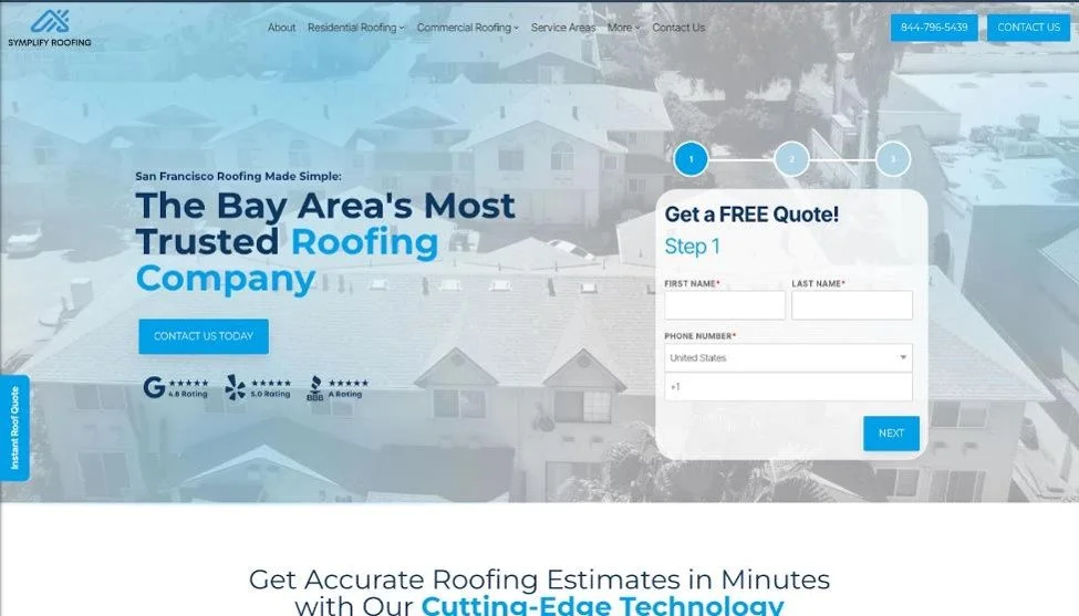 Symplify Roofing website homepage.