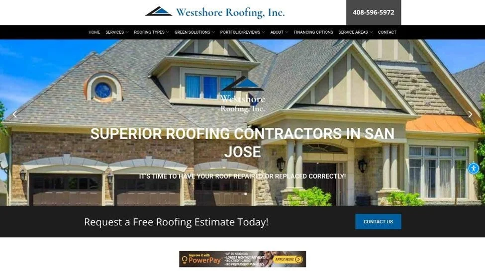 Westshore Roofing website homepage.