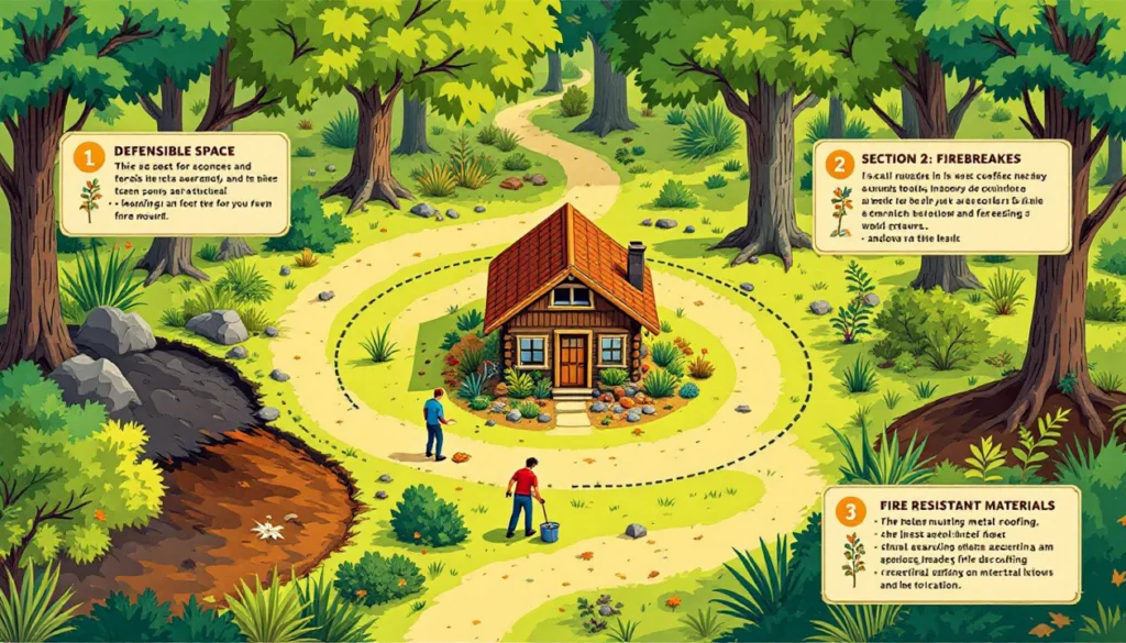 Diagram of defensible space when surrounded by trees.