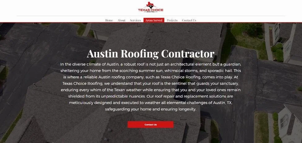 Texas Choice Roofing home page from their website. 