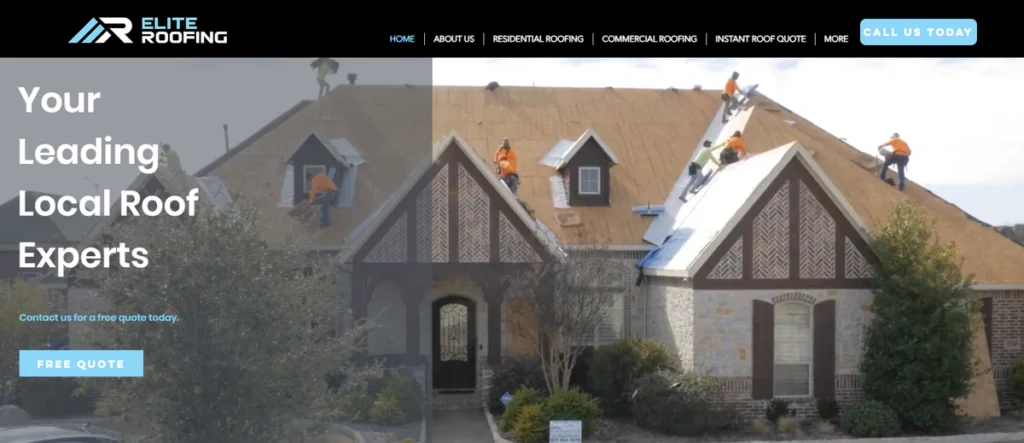 Elite Roofing | Your Leading Local Roof Experts home page from their website. 