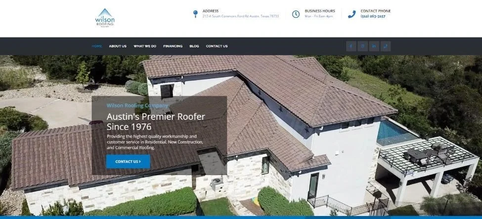 Wilson Roofing home page from their website. 
