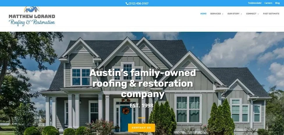 Matthew Lorand Roofing & Restoration home page from their website. 