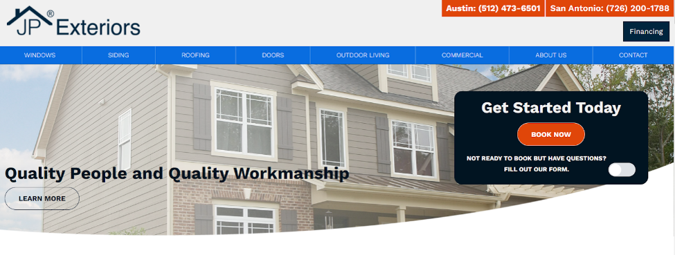 JP Exteriors home page from their website. 