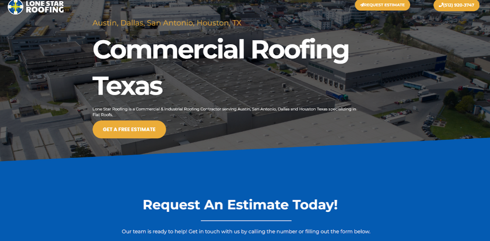 Lone Star Roofing home page from their website. 