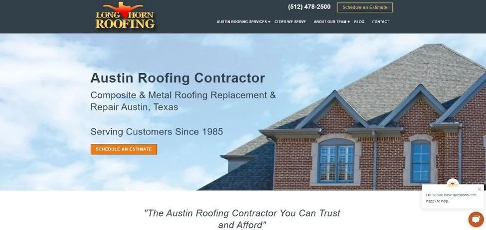 Longhorn Roofing home page from their website. 