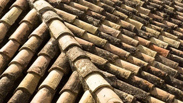 A clay roof tile on a house. 