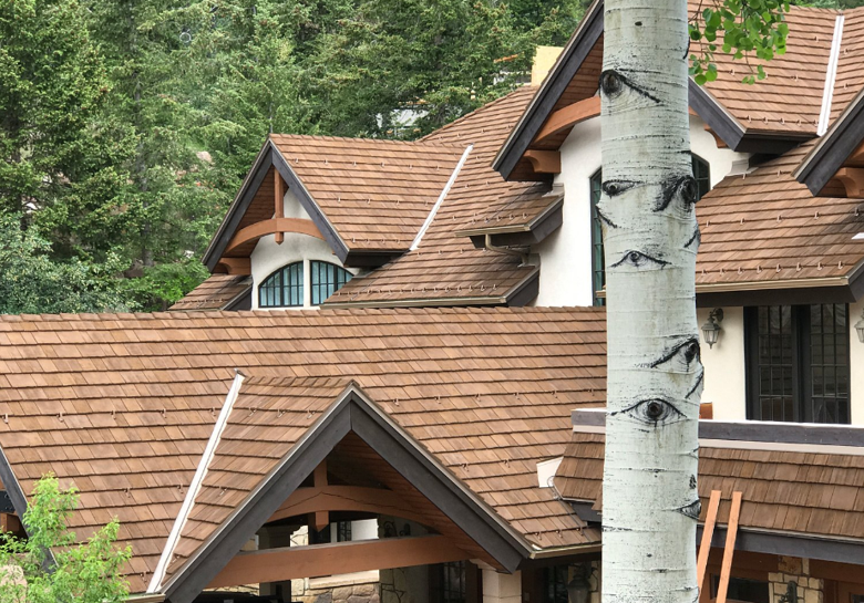 CEDUR roof provides a traditional shake appearance on this residential house.