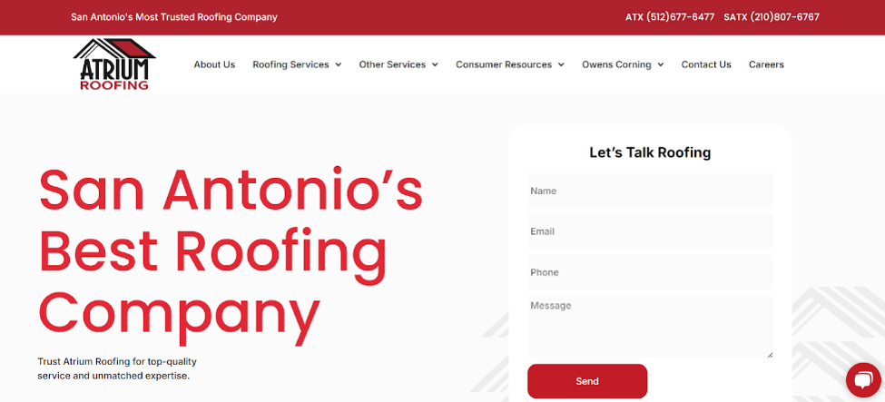 Atrium Roofing website homepage