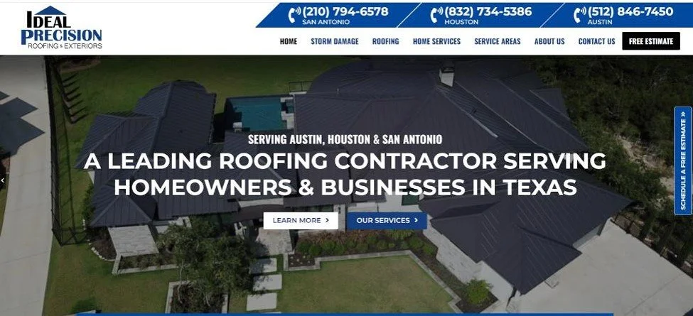 Ideal Precision Roofing & Exteriors LLC website homepage.