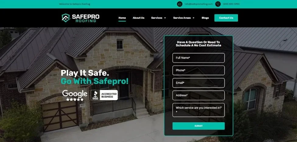 Safepro Roofing website homepage.