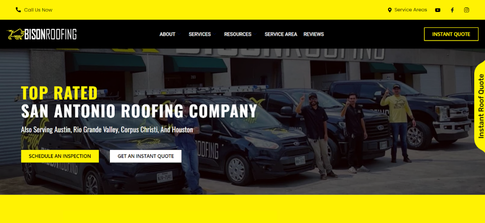 Bison Roofing website homepage.