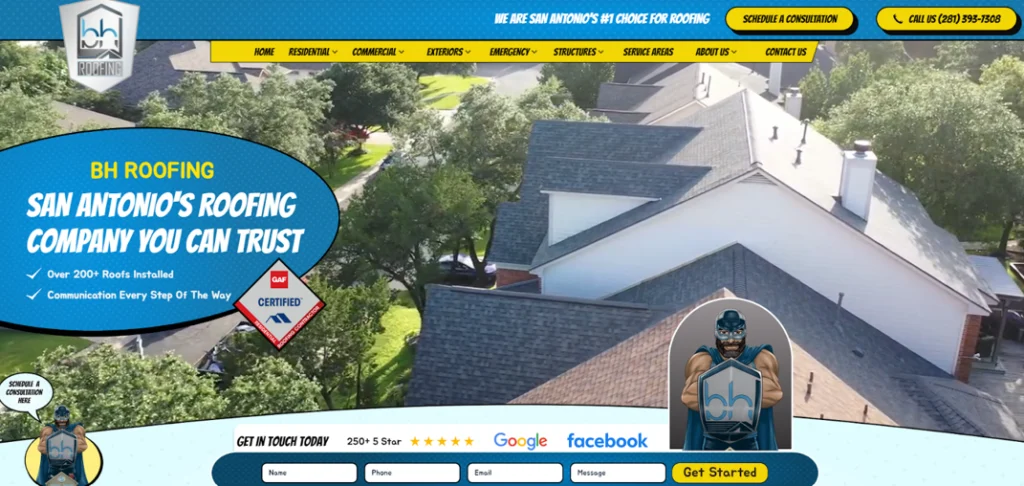 BH Roofing website homepage.