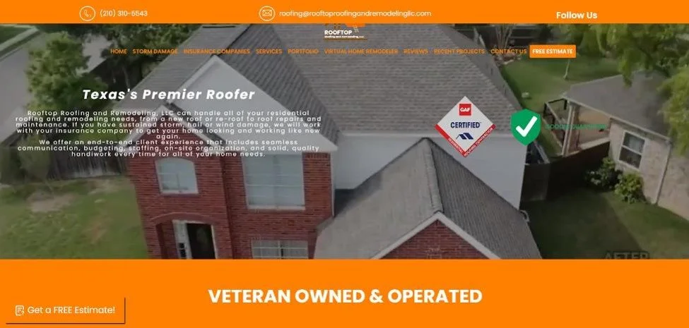 Rooftop Roofing and Remodeling LLC website homepage.