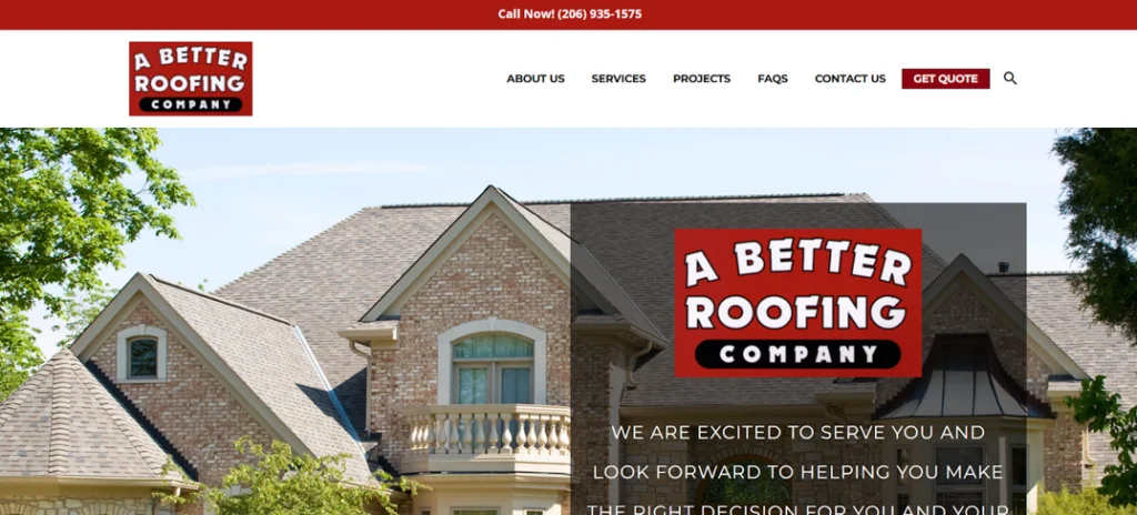 A Better Roofing Company website homepage