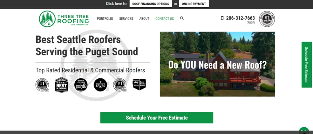 Three Tree Roofing website homepage
