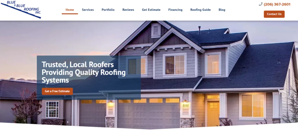 Blue & Blue Roofing Inc website homepage