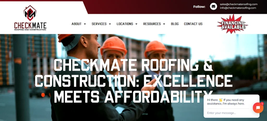 Checkmate Roofing and Construction website homepage