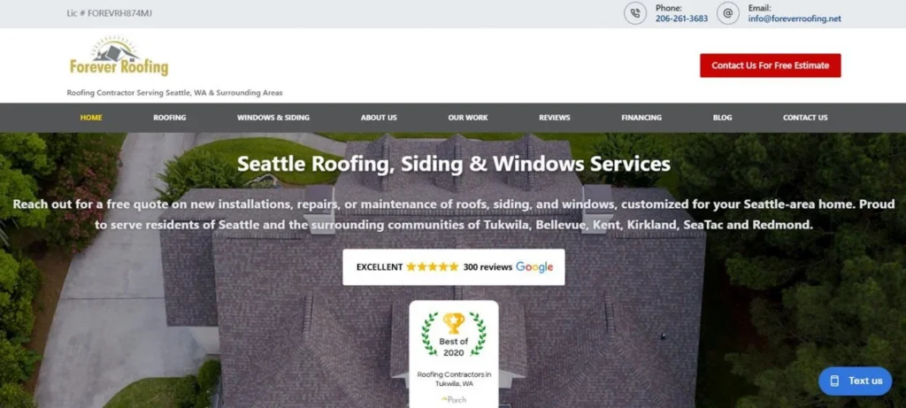 Forever Roofing website homepage