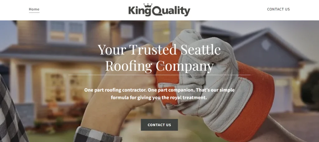 King Quality Roofing website homepage