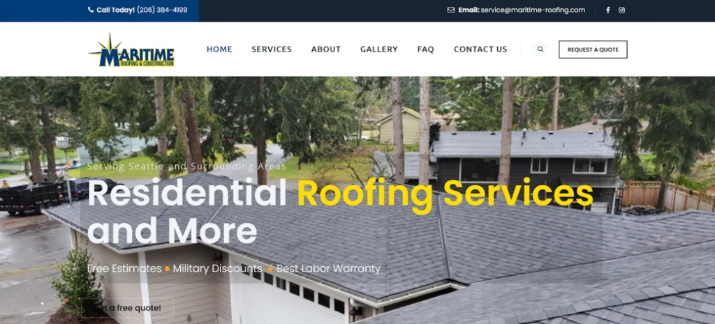 Maritime Roofing and Construction website homepage