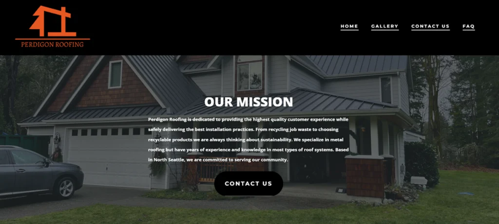 Perdigon Roofing website homepage