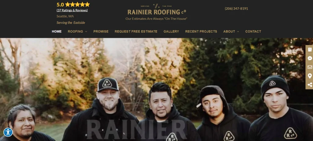 Rainier Roofing Company website homepage