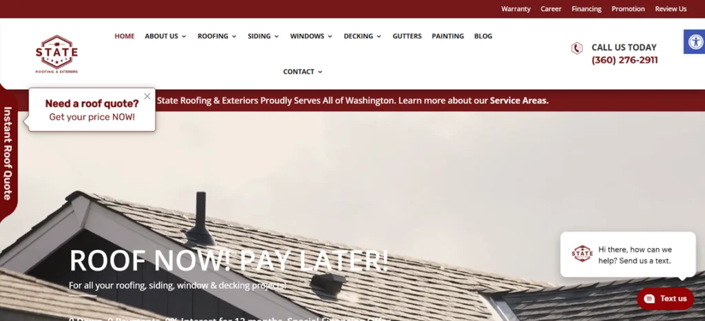 State Roofing & Exteriors website homepage