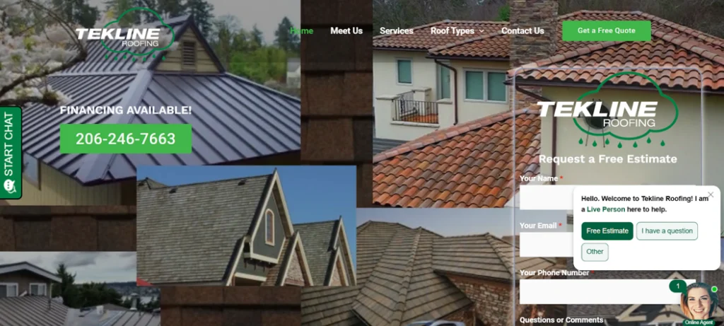 Tekline Roofing website homepage