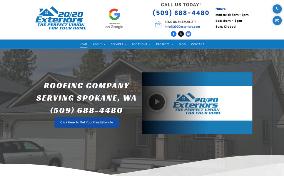 20/20 Exteriors website homepage. 