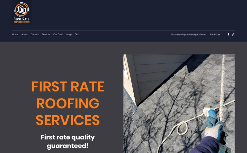 First Rate Roofing Services website homepage. 